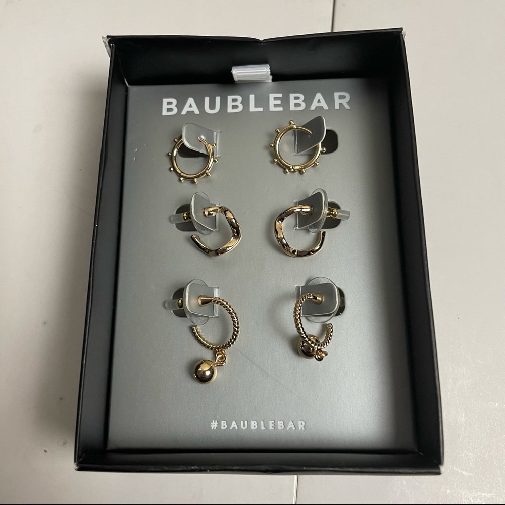 NWT Baublebar Set of Three Hoop Earrings